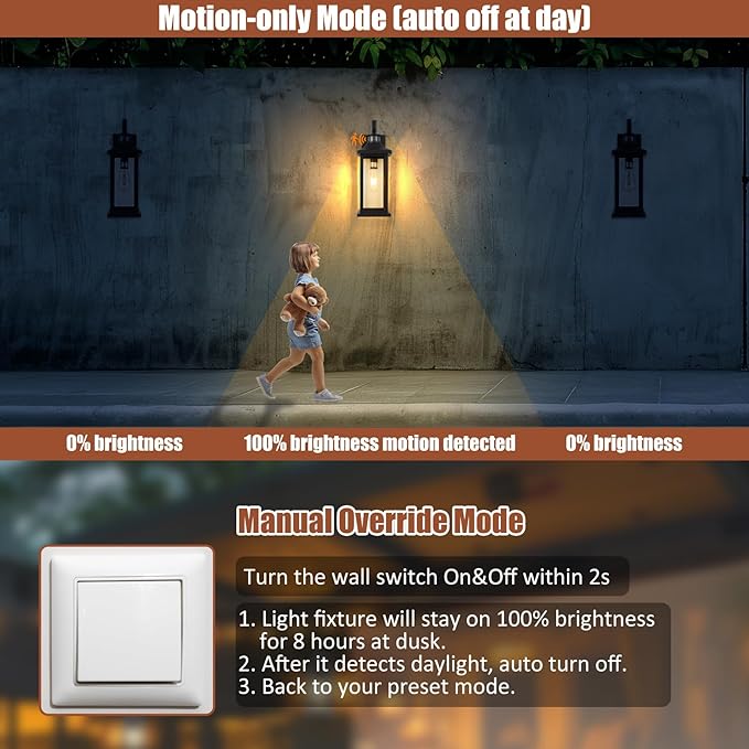 18 Inch Motion Sensor Outdoor Lights 2-Pack, Large Black Dusk to Dawn Outdoor Porch Lights for House IP65 Waterproof Exterior Lighting Fixtures for Front Door Garage Lantern Sconces