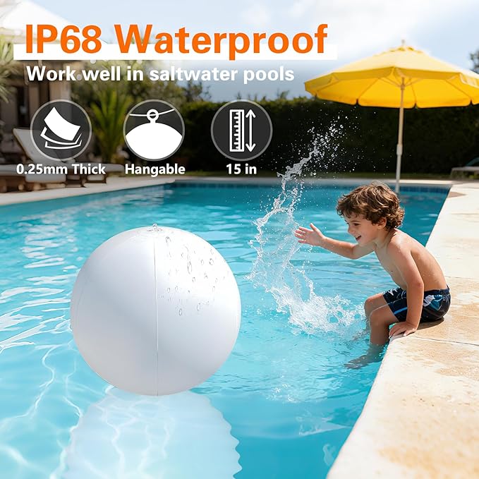 Floating Pool Lights, 15" Solar Pool Light That Float w/Patterns of Sealife 1PC, Upper & Lower RGB Color Changing Pools Floating Light IP68 Waterproof, Float/Hang for Pools Garden Party Decor