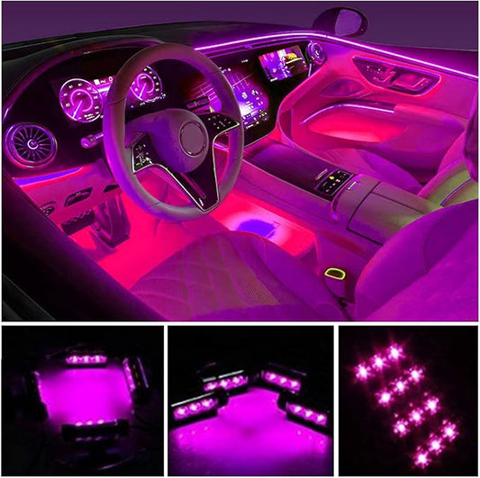 Car LED Strip Light, EJ's SUPER CAR 4pcs 36 LED Car Interior Lights Under Dash Lighting Waterproof Kit,Atmosphere Neon Lights Strip for Car,DC 12V(Pink)