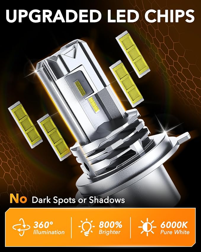 OXILAM H4/9003/HB2 Bulb for Motorcycle Hi/Low Beam, 800% Brighter, 9003 Bulb 6000K Cool White, 1:1 Halogen Size, Plug and Play, Pack of 1