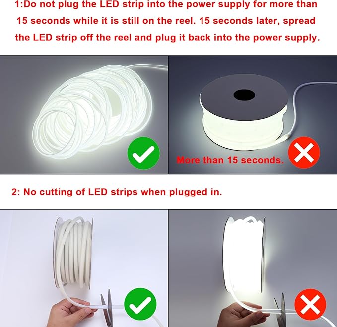 AC 110V COB LED Strip Lights Outdoor Waterproof 98.4ft, 6000K Cool White Super Bright 300W LED Rope Light, IP65 Flexible Cuttable, for Bedroom Garden Commercial House Gaming Room Decor