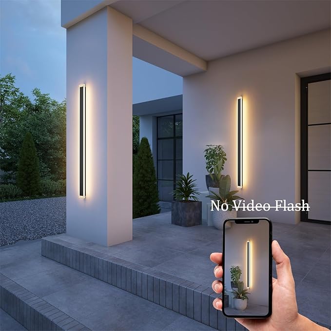 2 Pack 47.2In Long Outdoor Wall Light IP65 Waterproof,35W Black Modern LED Exterior Wall Sconce 3000K Linear Wall Mount Lighting for House Porch Courtyard