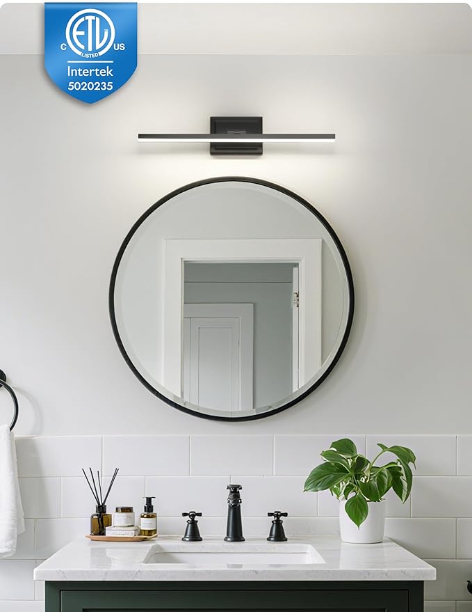 NIORSUN 24 Inch Modern Bathroom Light Fixture, 14W 5CCT Dimmable LED Black Bathroom Vanity Lights Over Mirror, Vanity Lights for Bathrooms Restroom Mirror- ETL Certified