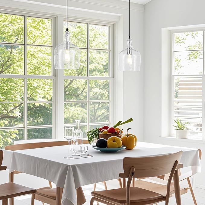 9” Chrome Seeded Glass Pendant Light Modern 1 Light Single Dome Pendent Lighting Fixtures for Kitchen Island Dining Room Hallway, UL Listed