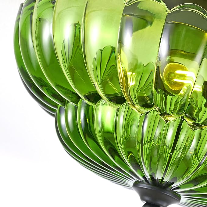 Modern Black Ceiling Light Fixture, 12" Green Glass Flush Mount Chandeliers, Semi Flush Mount Ceiling Light Fixture Suitable for Living Room Hallway Kitchen Bedroom