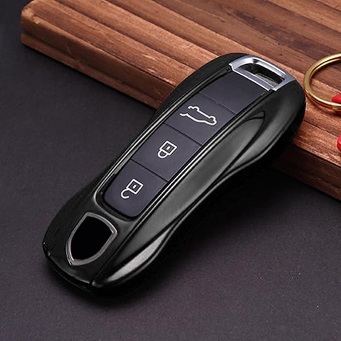 x xotic tech Glossy Black Remote Key Covers Case, Compatible with Porsche Cayenne Cayman Panamera 971 Macan Taycan 911 991 918 Carrera 992, 3PCS Smart Key Fob Painted Keyless Entry Protectors