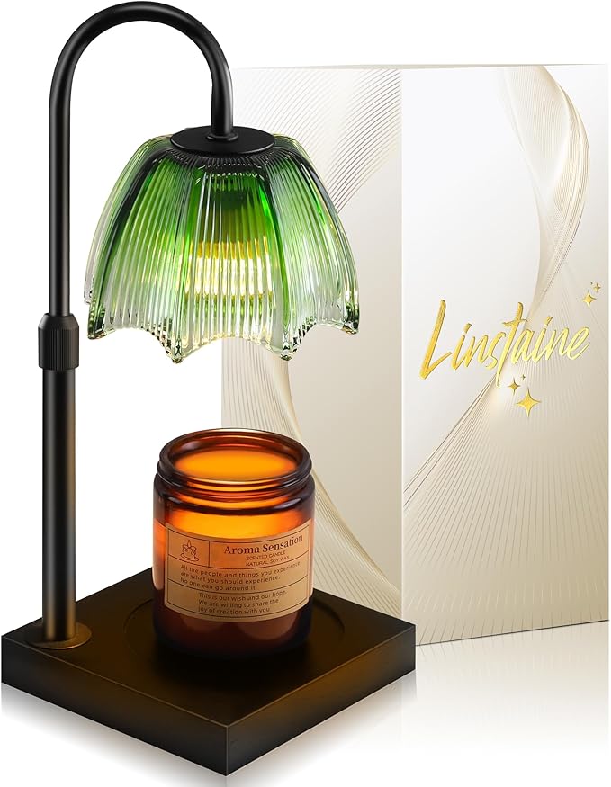 Candle Warmer Lamp with Timer Dimmable Adjustable Height, Cozy Home Decor House Warming Christmas Birthday Gifts for Women, Flower Candle Lamp Wax Melt Warmer for Scented Jar Candles, Gradient Green