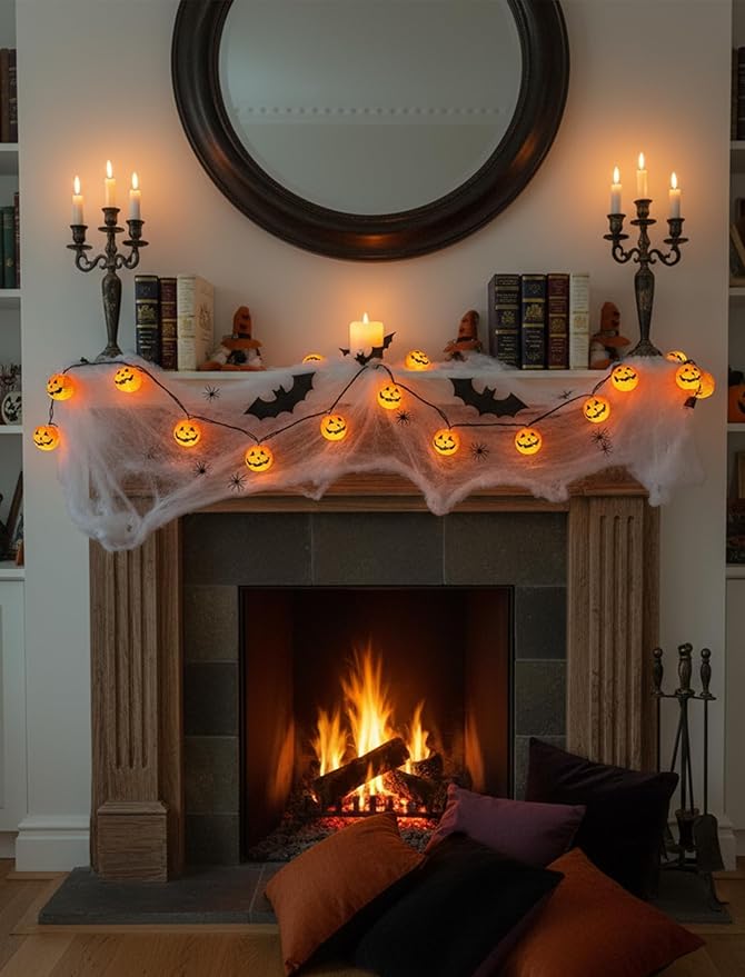 8.5FT Halloween Jack-O'-Lantern String Lights with 10 Orange Pumpkin Bulbs, Black Wire Hanging Lights for Outdoor and Indoor Halloween Party Decor