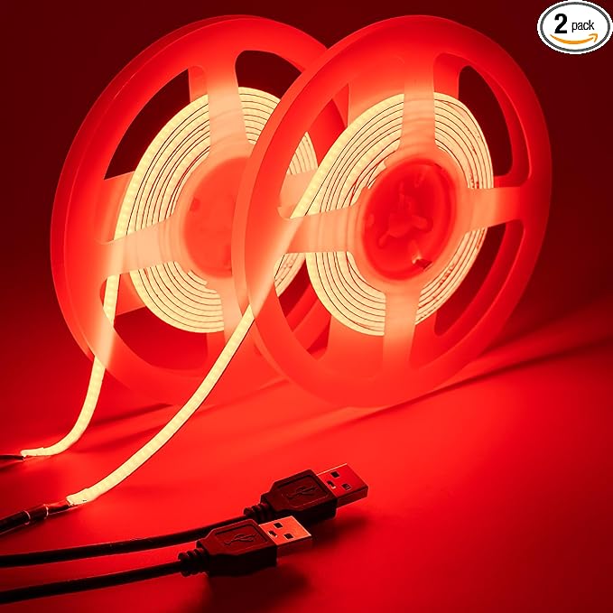 GOMING 5V 5mm Width COB USB LED Strip Light Red USB Powered 13.12ft/4M(2pcs x 6.6ft/2M) High Density 400LEDs/M Flexible IP20 Not Waterproof LED Tape Lights for DIY Decoration Lighting
