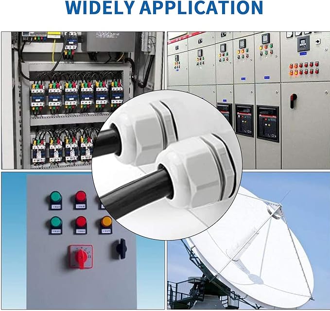 Cable Gland Waterproof,LISTENJIALE 50 pcs Adjustable 3-16mm Waterproof Cable Connectors PG7 PG9 PG11 PG13.5 PG16 PG19 Plastic Cable Gland Joints with Gaskets in PP Box(White)