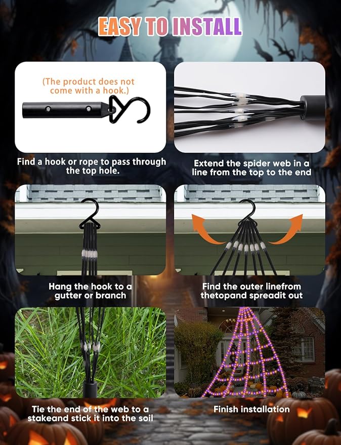 Spider Webs Halloween Decorations Lights - 550 LEDs Outdoor Giant Halloween Decor Lights with16.4ft,4ft Spider,8 Modes,Waterproof&Timer for Yard Porch Garden,Outside Party (Without Big Spider)