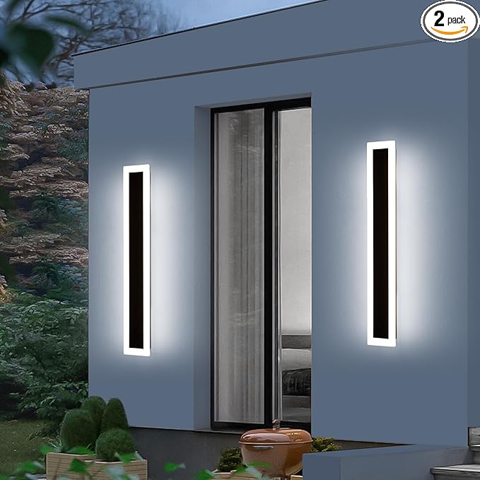 Mikeru 2Pack 31.4inch Modern Outdoor Exterior Wall Light, 3000k/4500k/6000k 3 Colors Switchable Large Outdoor Fixture Wall Mount, Ip65 Waterproof Modern Long Porch Light, Hardwired (Width: 5.5inch)