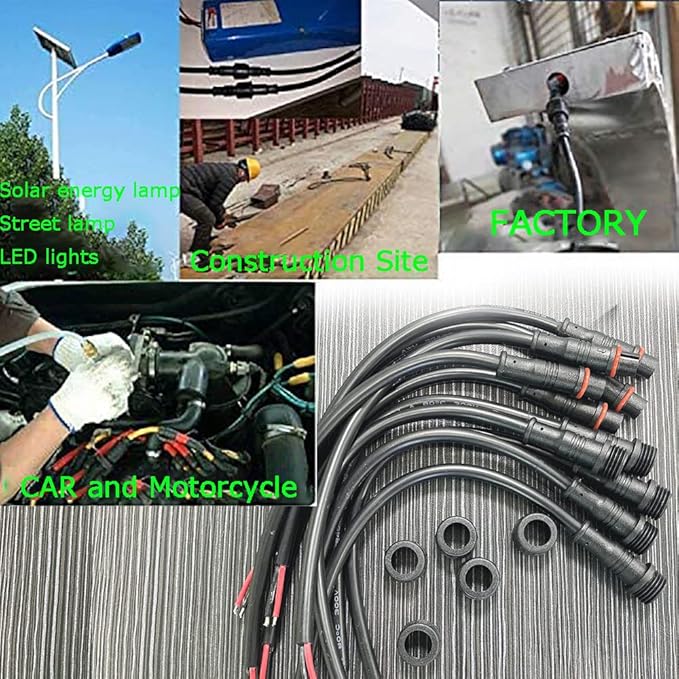2pin Waterproof Connector,20AWG IP68 2Pin Male Female Plug LED Connector,with 20CM Extension Cable for Car,Indoor/Outdoor LED Strip Lights.