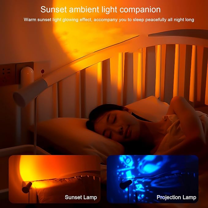 Fockety Sunset Lamp Projector, Adjustable Brightness LED Desk Lamp Eye Care Multifunctional Sunset Lamp Projection Bedside Table Lamp Night Light Projector for Living Room Bedroom Decor