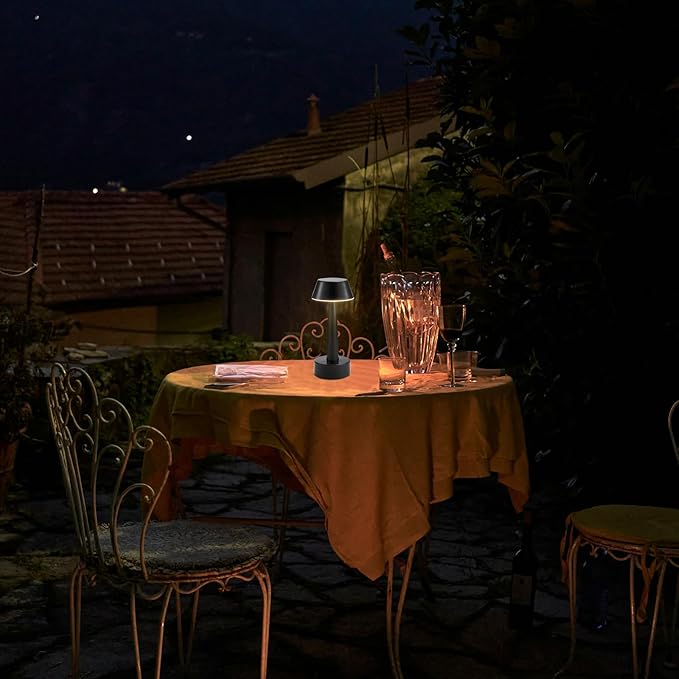 2 Pack Small Cordless Table Lamp, Battery Operated Black Lamp for Restaurant Dinner Table, Rechargeable 3-Way Dimmable Touch Light Portable Metal Night Light for Bedside Dining Room Patio Bar Outdoor