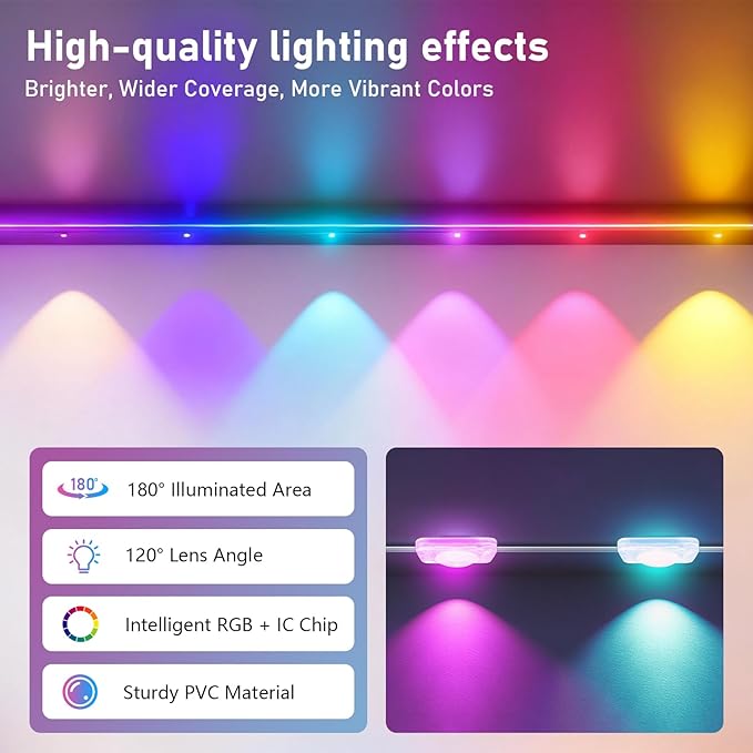 50FT Permanent Outdoor Lights,RGB+IC Eaves Lights with App & Remote Control,DIY Multi-Color Scene Modes,IP67 Waterproof,Outdoor Strings for House,Holiday Decorations for Halloween,Christmas
