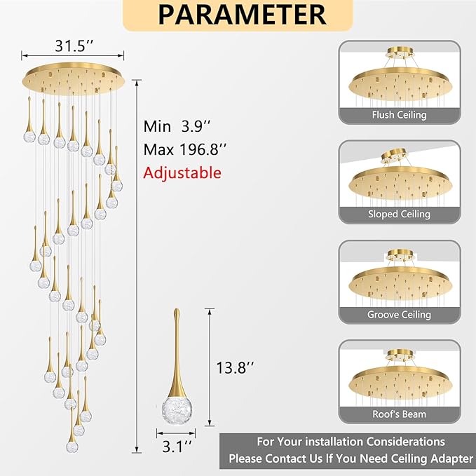 30 Light Modern Glam Crystal Chandelier for High Ceiling LED Dimmable Ceiling Pendant Light Staircase Foyer Enterway Living Room Chandelier Lighting Antique Gold