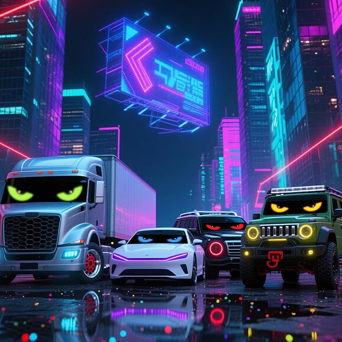 Led Eyes for Truck Windshield 52.3"x7.5" Devil's Eyes Animated, Trylightride Programmable Scrolling Sign for Cars/SUVs/Trucks, Ojos Led para Carro, USB Powered LED Matrix Panel, Remote/App Control