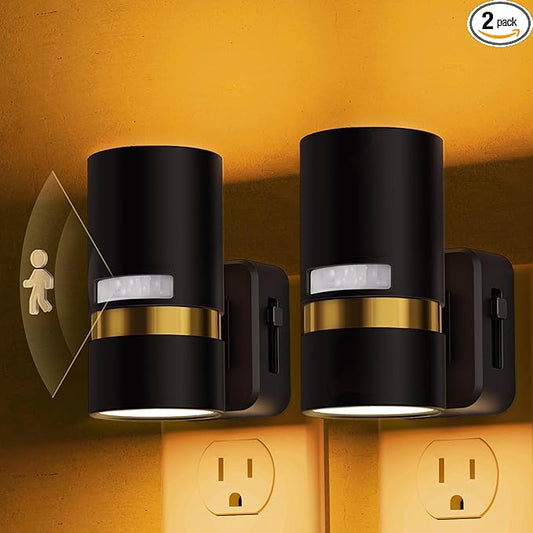 L LOHAS LED Motion Sensor Night Light Plug in, Night Lights Plug into Wall with Adjustable Brightness, 1600K Amber Light, 1W Energy-Saving Nightlight for Bathroom Bedroom Kitchen Hallway, 2 Pack
