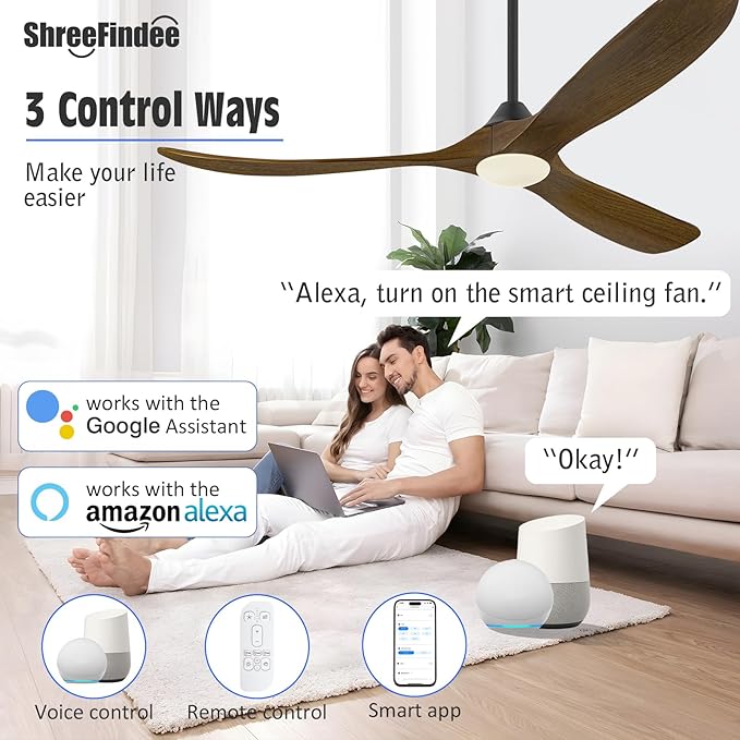 70 Inch Smart Ceiling Fan with Light, Large Farmhouse Ceiling Fans with Lights 3 Wood Blade Quiet Reversible DC Motor, Rustic Indoor Outdoor Ceiling Fans for Patios Porch, Remote/APP/Voice Control