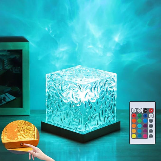 Aurora Ocean Wave Lights Projector, Cordless Rechargeable,16 Colors Changing Light Dimmable Mood Lighting, Remote Crystal Night Lamp with Dynamic Ripple Effect for Bedroom Playroom Decor Kids Teens