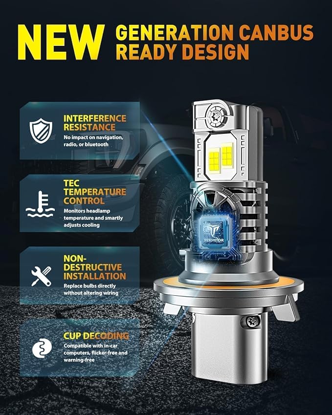 2025 Upgraded 70,000LM 9008 H13 LED Bulbs, 12X Ultra-Bright, 6500K Pure White H13/9008 Light Conversion Kits, Easy Plug-N-Play Installation, IP68 Waterproof, Pack of 2