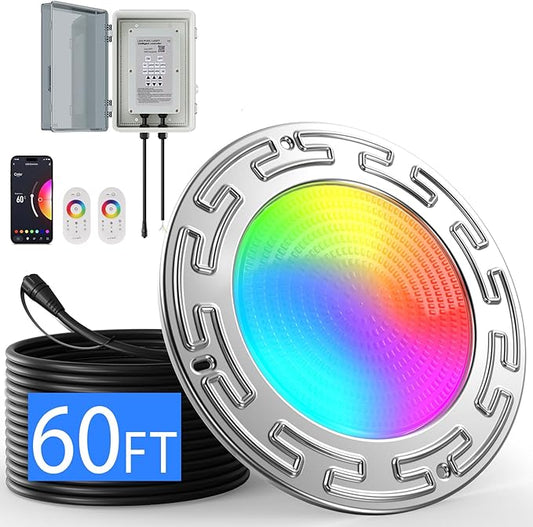 60Ft 6Inch WiFi LED Spa Pool Lights for Inground Pool with Triple Control (APP/Remote/Controller), 20W Muti-Color Changing Underwater Swimming Pool Light for Wet Niches