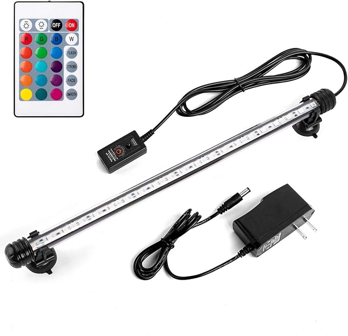 iKefe 15" Color Changing LED Fish Tank Aquarium Submersible Light with Remote/Colored Aquarium LED Tank Lights Fixture for Underwater Decorations, Plant Grow, Saltwater Freshwater Fish, KR5015