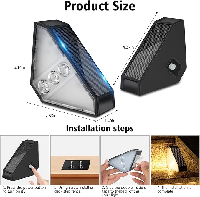echosari 6 Pack Solar Step Lights for Outside, Ultra Bright Outdoor Stair Lights Auto ON/Off, 2835 SMD LEDs Outdoor Step Lights IP68 Fully Waterproof for Yard Garden Walkways Pathway (Warm White)