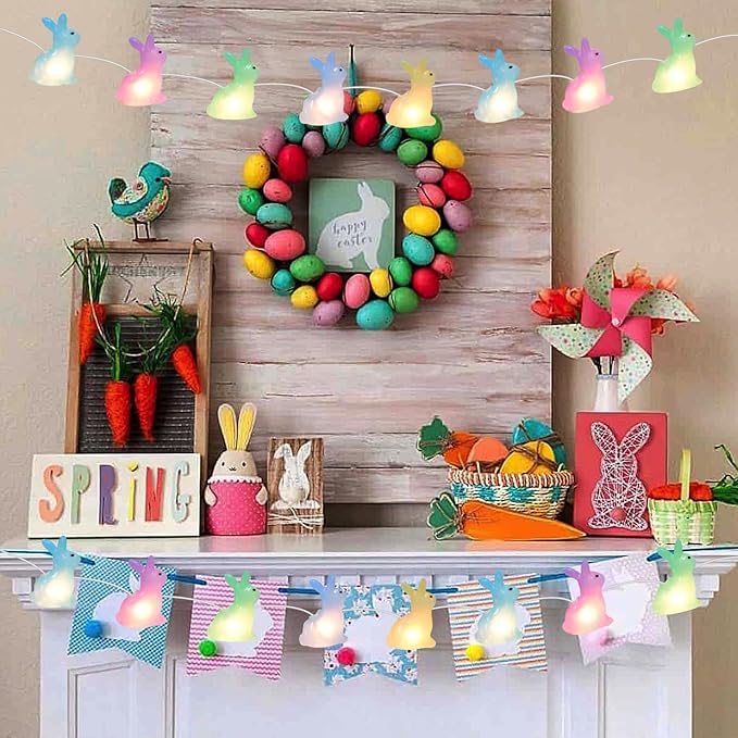 8.5FT Easter Decorations Bunny Lights, 10Pcs LED Pastel Easter Bunny Lights Plug in, Easters Light String for Spring Themed Party Garden Patio Easters Decorations Outdoor Indoor, White Wire