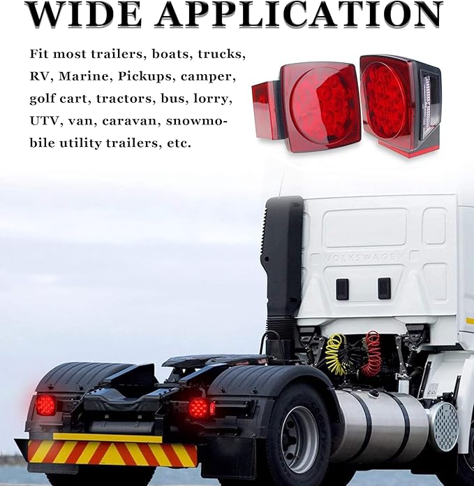 Cyfie LED Trailer Light Kit, Super Bright Submersible Brake Stop Turn Tail License Lights for Under 80" Camper Truck RV Boat Snowmobile, IP68 Waterproof, DOT Certified, 25ft Wiring Harness