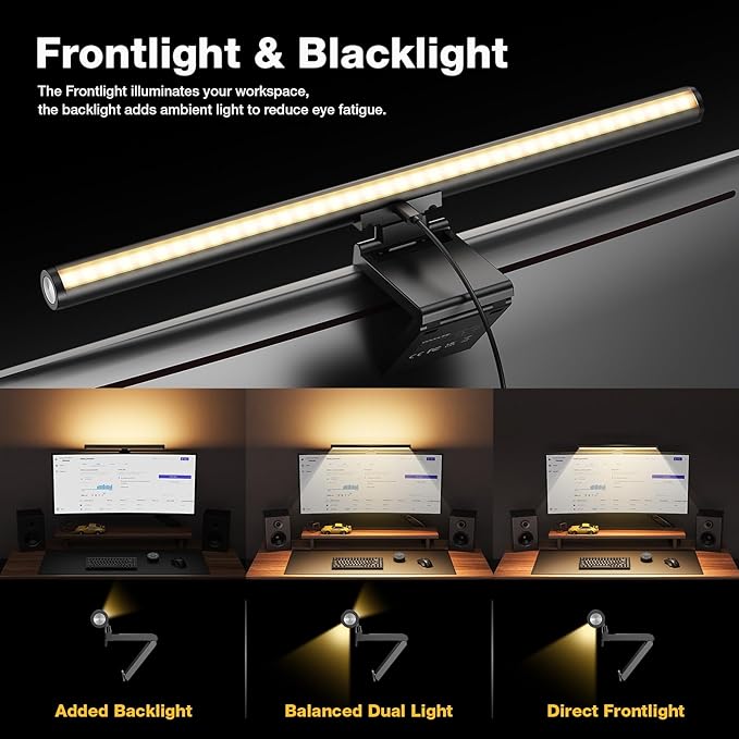 Douxlife Monitor Light Bar, Backlight with Touch Switch＆ Remote Dual Control, Eye-Care Computer Light with Stepless Dimming and Color Temperature for Home Office Gaming, Black