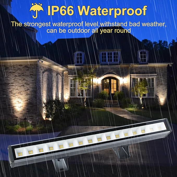 Warm White Wall Washer Light 17 Inch 2 Pack, 3000K Patio Flood Light 48W, IP66 Outdoor Bar Light for Landscape, Church, Yard, Garden, Building