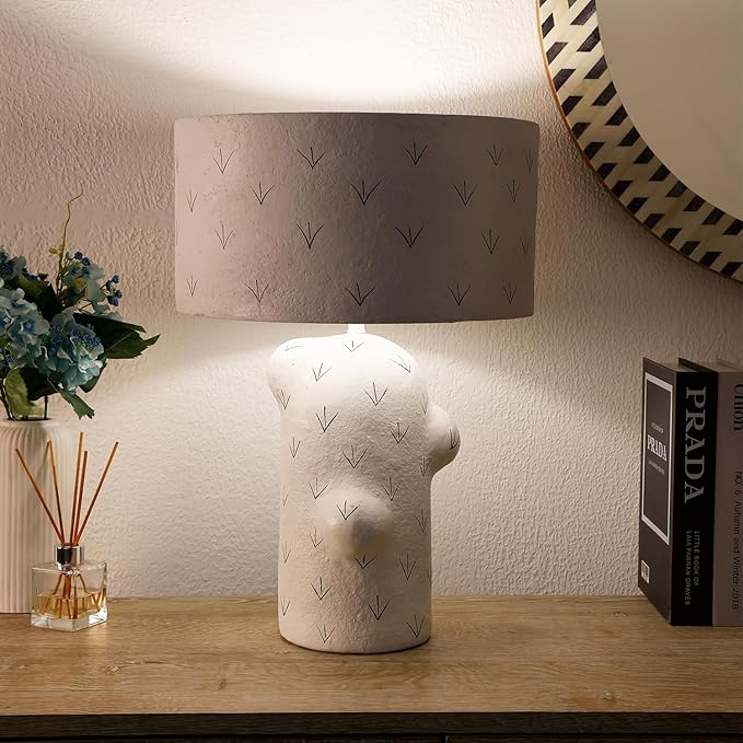 Handicrafts Home Handcrafted Paper Mache Table Lamp, 13.5x20” Modern Farmhouse Accent Table Lamp, Decorative Dome Bedside Nightstand Lamp for Bedroom Living Room, Small Sculptural Desk Light, Chevron