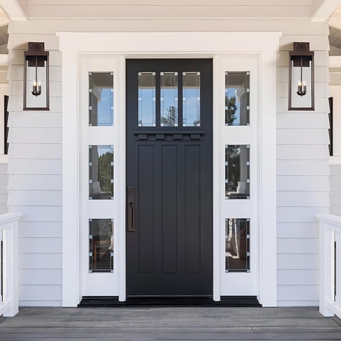 Outdoor Wall Sconce Light, 24 Inch Tall Transitional Exterior Wall Bracket Lighting with Clear Glass, Anti-Rust Powder Coat Bronze Modern Outside Carriage Lantern Lamp for Porch Garage Patio