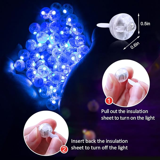 AIKEI 100pcs LED Balloon Lights,Blue Mini Balls Lights,Long Standby Time Waterproof Led Light for Paper Lantern Halloween Christmas Birthday Party Decoration for Indoor Outdoor