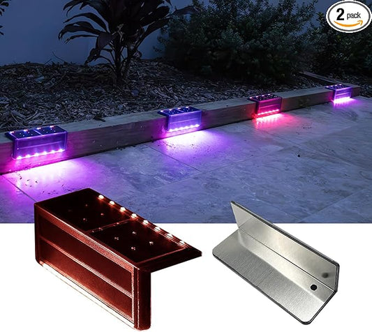Solar Pool Lights, 12-Color Poolside Lights for Inground Pool, Ultra-Thin 2-Way LEDs for Edge & Deck with Remote, Heavy Duty Stainless Steel Outdoor Waterproof for Swimming (RGB-W, 2PK)