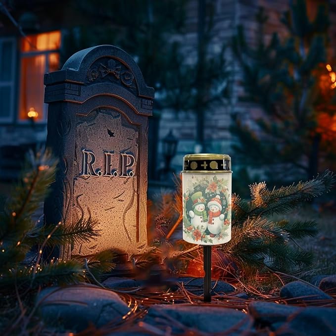 Christmas Light for Prayer Cemetery Solar Lights for Grave Cemetery Lovely Snowman Candle Lamp Garden Cemetery Christmas Decorations