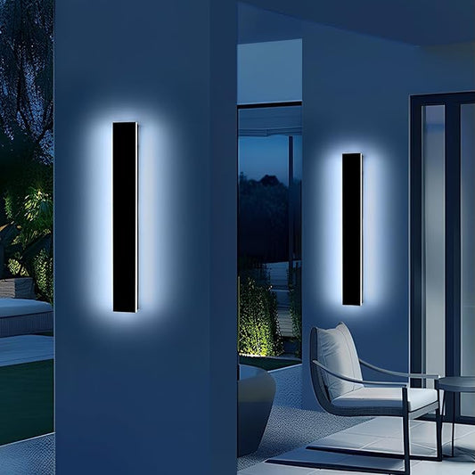 Mikeru 23.6" 2Pack Outdoor Wall Sconce 6000K Cool White - IP65 Waterproof Black Exterior Light, Hardwired Wall Mounted Fixture for Porch, Patio & Entryway | Non-Dimmable Weatherproof Design