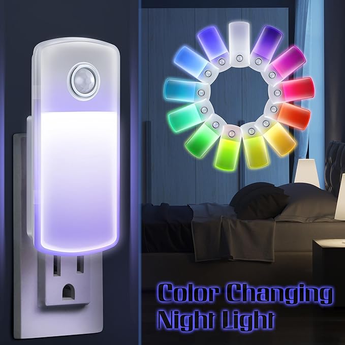 Enhon Emergency Power Failure Night Lights, 5-in-1 Multi Color LED Light, Rechargeable Flashlight with Foldable Plug, Automatic On Off Motion Sensor for Bedrooms, Hallways, Black Outs(9 Pack)