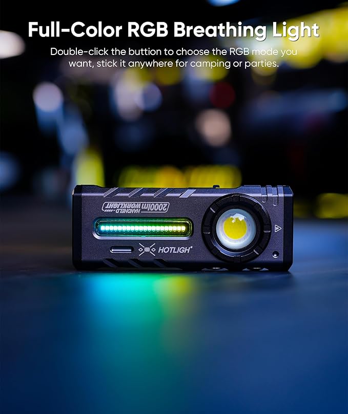 ZF8313 Rechargeable Flashlight, Magnetic EDC Flashlight Rechargeable, 2000 Lumens LED Flashlight with RGB and UV Lighting Source for Outdoor, Car Repairing