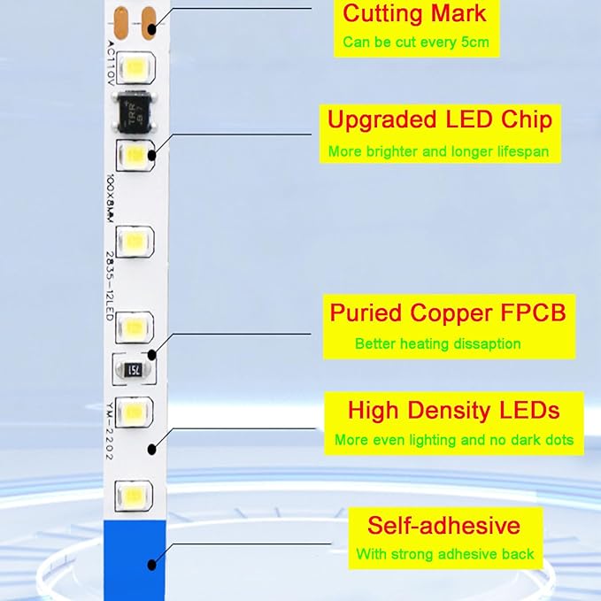 AC110-130V LED Strip Lights，Dimmable 10000LM 16.4ft/5m SMD 2835 600 LEDs Waterproof IP44 LED Lights Strip Ribbon, More Brightness Than Low Voltage LED Strip Lights (Blue)