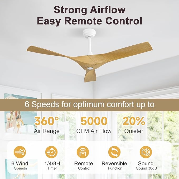CACI Mall Ceiling Fan No Light, 52 inch Low Profile Flush Mount Modern Ceiling Fan with Remote Control and Reversible DC Motor, for Bedroom Living Room Patio Indoor Outdoor