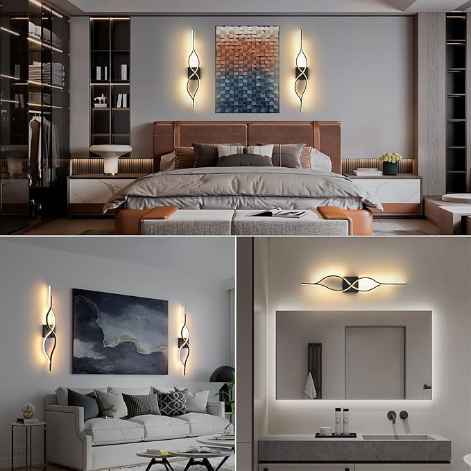 Battery Operated Wall Sconces Set of 2, Black 31.4'' LED Dimmable Wall Sconce with Remote Control, Adjustable Color Temperature Brightness for Living Room Bedroom and Hallway USB Rechargeable Lighting