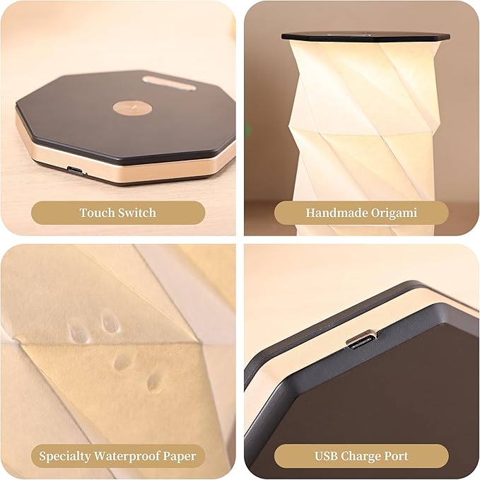 Travel Gifts Portable lamp with Touch Dimmer, Travel Lamp Warm Light, Foldable Paper Lamp, Rechargeable Small Battery Table Lamp for Bedroom Living Room, Traveling gifts for Women, Men & Couples