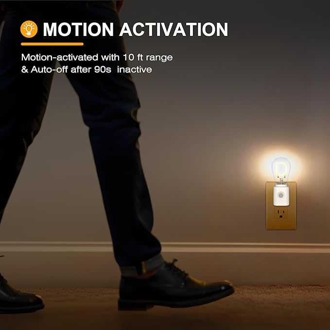 Night Lights Plug into Wall, Motion-Activated, 1W Dimmable LED D-Type Nightlights, Amber 2200K, Night Light for Hallway, Kids, Adults, Bathroom, Stairs, 1-Pack