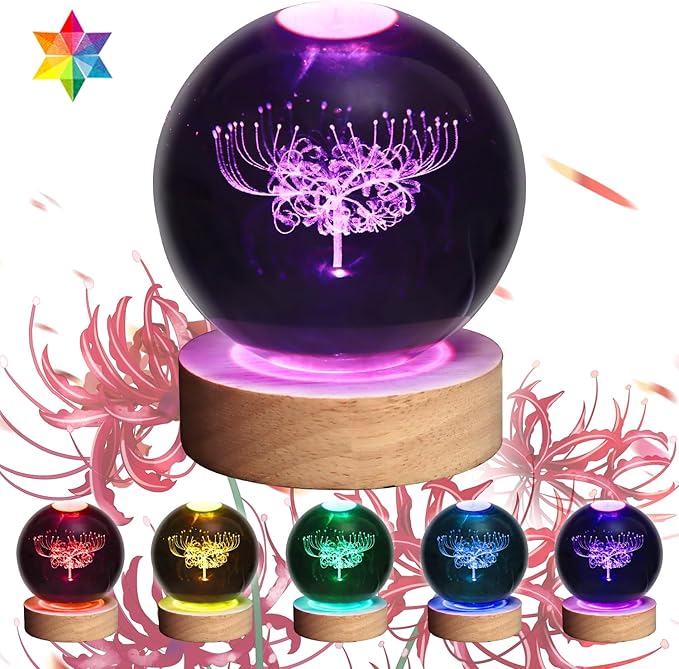 3D Flower Crystal Ball Lamp,3.15inch Multi-Color Changing Bedroom Decor Night Lights,Christmas Birthday Gifts for Boys, Girls