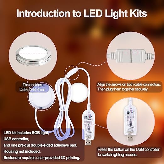 6Pack Upgrade APP Led Lamp Kit MH001 for Bambu Lab 3D Printer Light, 3D Printer Accessories MakerWorld Models Lamp DIY 3D Print Valentine's Day Gift (6)