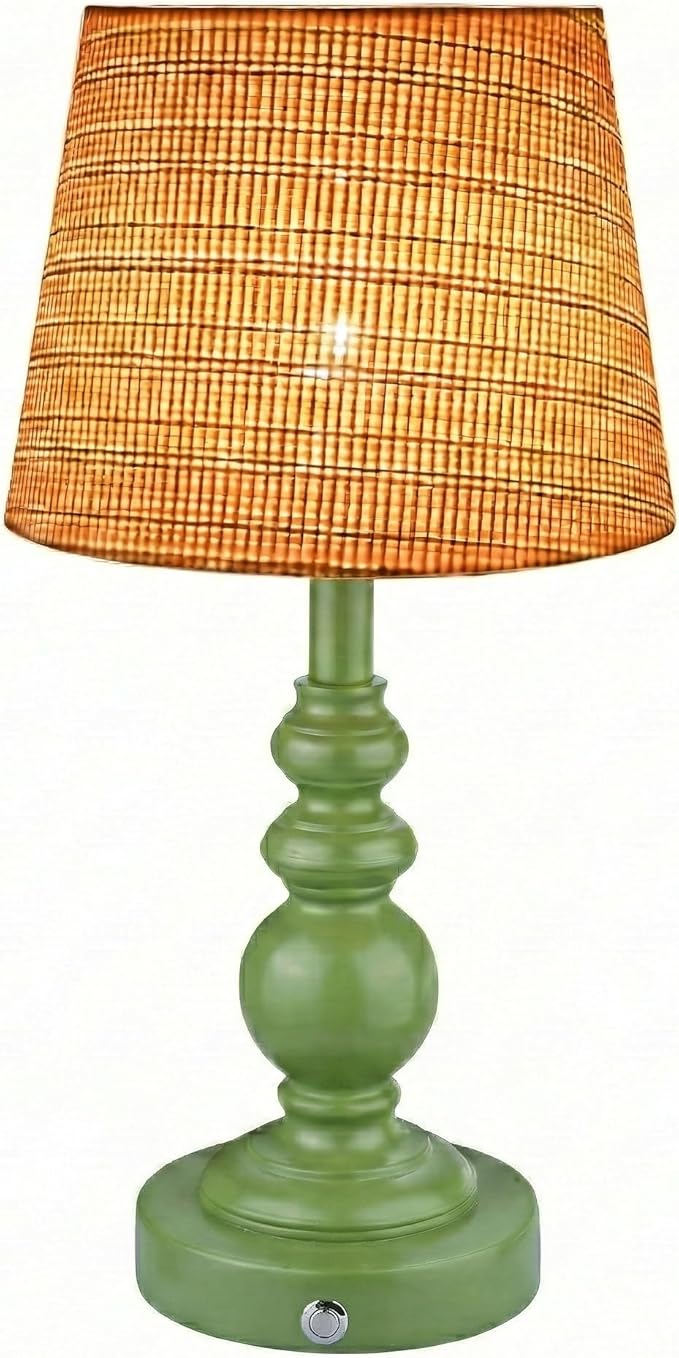 Cordless Boho Sculptural Table lamp Green, 5200-mAh Rechargeable Battery Touch Lamp, 3-Way Dimmable, Build-in LED 320 Lumens Max, Resin Home Decor, for Bedroom Living Room Dining Room