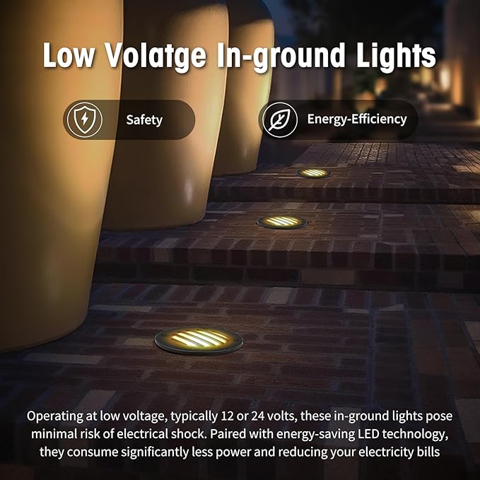 Low Voltage Landscape Lighting: 10W 2700K Warm White LED Well Lights, 12/24V Outdoor In-Ground Lights with IP67 Waterproof for Garden Yard Pathway Pavers Deck Fence, 12 Pack with Connectors
